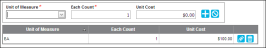 Item form - Unit of Measure tab - Unit of Measure and Each Count added 