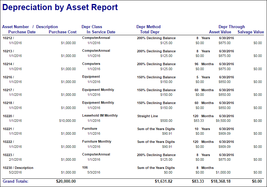 Depreciation By Asset Report 9979